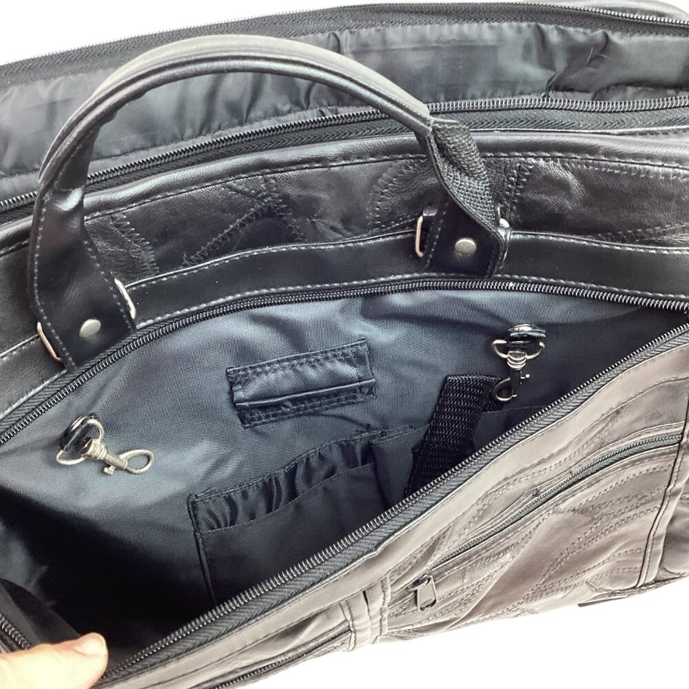 Genuine Leather Black Laptop Bag With Multiple Compartments & Handles - Picture 8 of 9